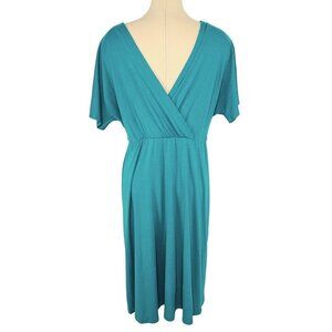 Coolmee Teal Blue Wrap Top Swing Dress Womens Size 2XL Stretchy V Neck